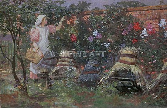 Photo of "PICKING FRUIT IN A SUFFOLK GARDEN" by LEXDEN LEWIS POCOCK