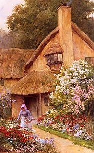 Photo of "IN THE COTTAGE GARDEN,ALVESTON, WARWICKSHIRE" by ARTHUR CLAUDE (IN COPYRI STRACHAN
