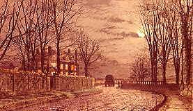 Photo of "A MOONLIT LANE AFTER RAIN, 1883." by JOHN ATKINSON GRIMSHAW