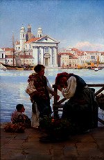 Photo of "WAITING FOR A FERRY, VENICE, ITALY, 1894" by HENRY WOODS