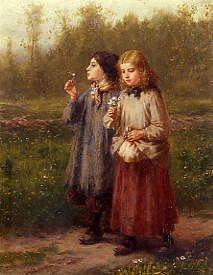 Photo of "TWO GIRLS WITH A POSY" by GEORGE HENRY BOUGHTON