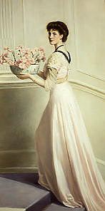 Photo of "LADY WITH A BOWL OF PINK CARNATIONS" by THE HON. JOHN COLLIER