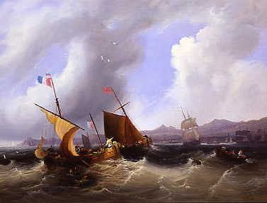 Photo of "FISHING VESSELS OFF THE COAST OF BRITTANY IN CHOPPY SEAS," by FREDERICK CALVERT