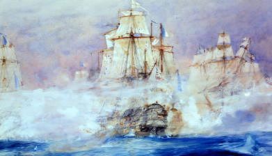 Photo of "AN OCTOBER MORNING, THE BATTLE OF TRAFALGAR, 1805." by CHARLES EDWARD DIXON