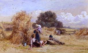 Photo of "PICNIC AMONGST THE STOOKS." by MYLES BIRKET FOSTER