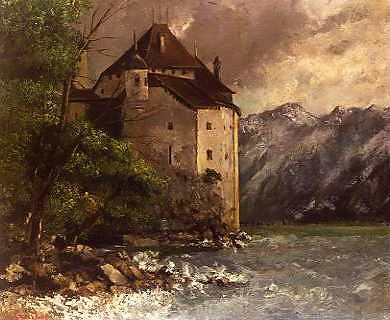 Photo of "LE CHATEAU DE CHILLON, LAKE GENEVA, SWITZERLAND. C.1875" by GUSTAVE COURBET