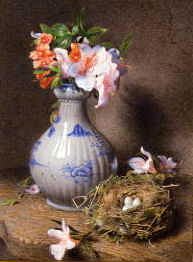 Photo of "STILL LIFE OF AZALEA IN A CHINESE VASE" by FREDERICK THOMAS BAYNES