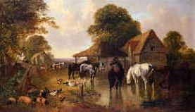 Photo of "HORSES WATERING IN A CORNER OF A FARMYARD" by JOHN FREDERICK JNR. HERRING