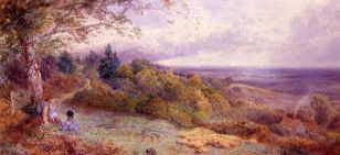 Photo of "FIGURES OVERLOOKING A VALLEY." by MYLES BIRKET FOSTER