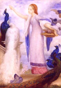 Photo of "A GIRL FEEDING PEACOCKS" by FREDERICK LORD LEIGHTON